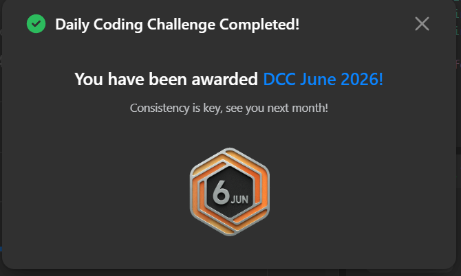 LeetCode June Daily Coding Challenge Badge