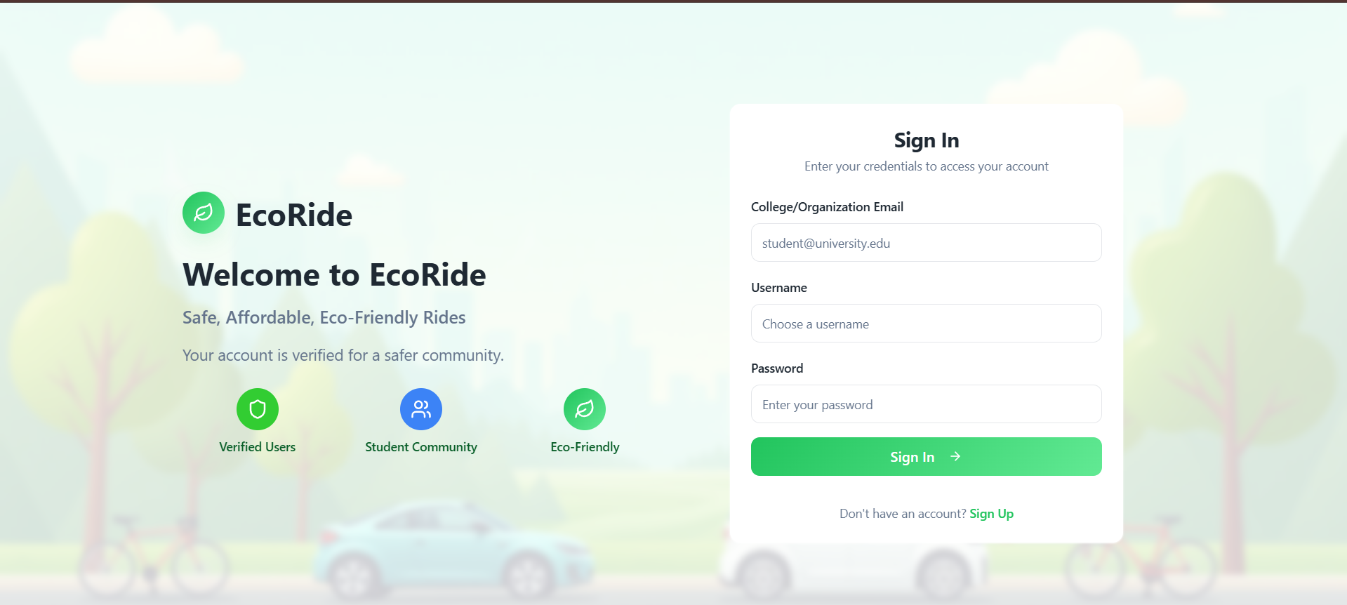 🌱 ecoride — student ride sharing platform